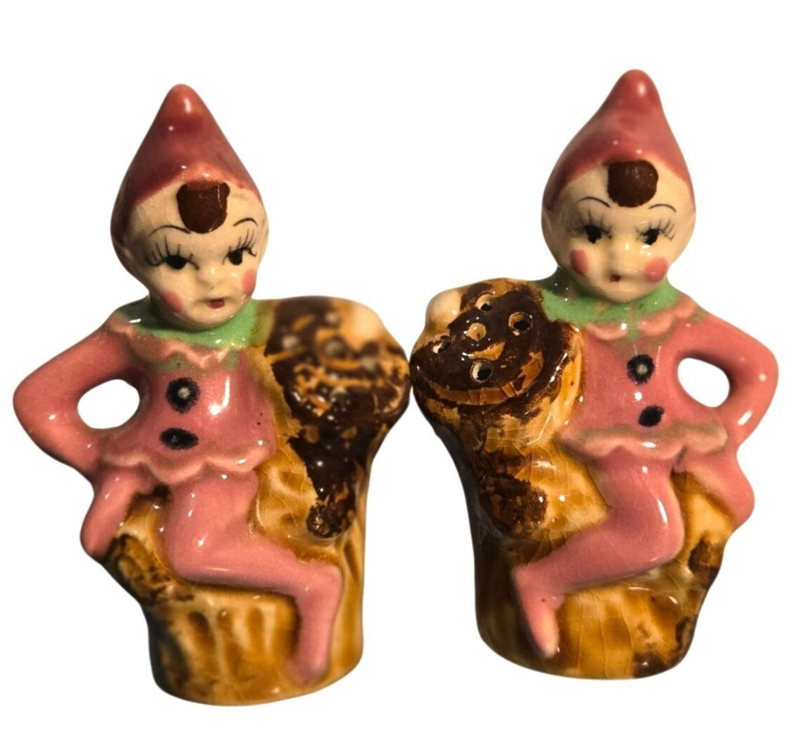 Vintage Pixie Elf Salt Pepper Shakers Kitschy Japan Christmas Decor whimsical