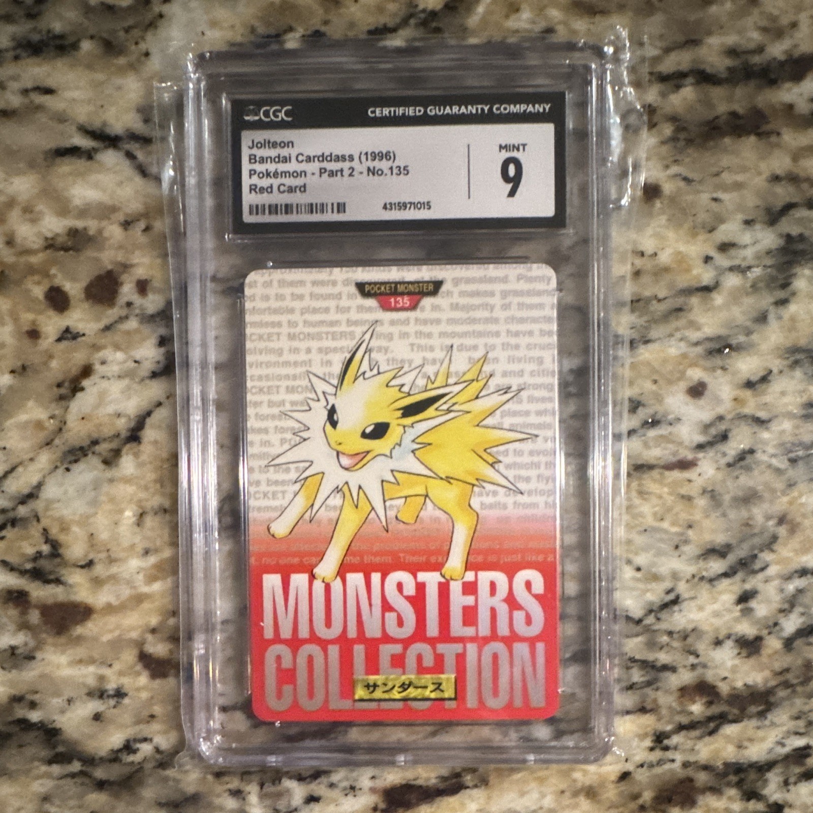Bandai 1996 Japanese Pokémon Carddass Jolteon #135 CGC 9 Red Card