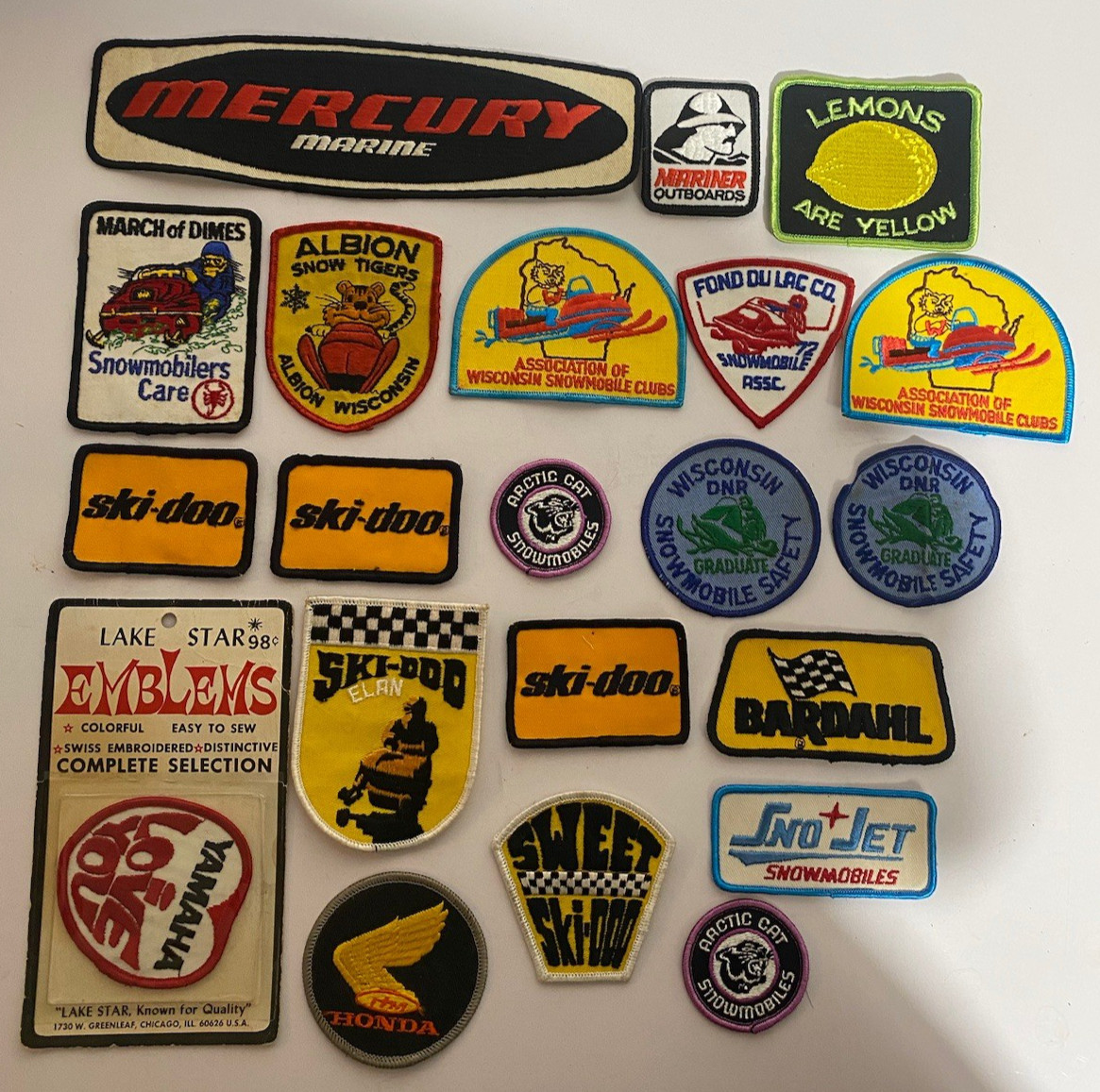 Lot of 20 Vintage Snowmobile Motorcycle Patch Emblems Ski-Doo Honda Yamaha 70s