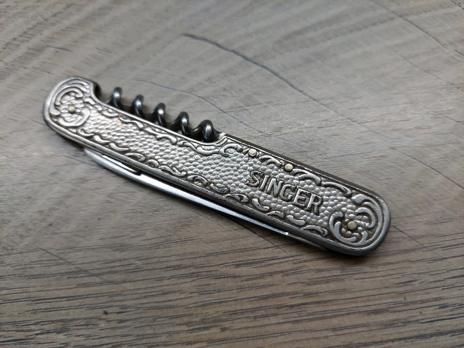 VTG Rare Singer Mfg. Co. Germany Stainless Steel Pocket Knife Corkscrew Tool