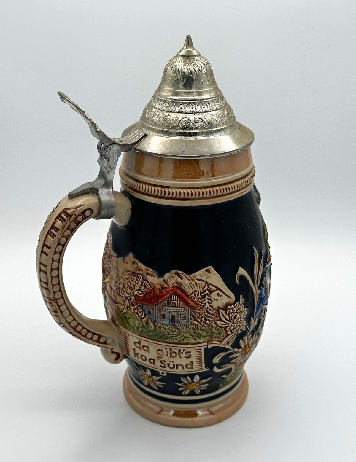 Vintage Gerz Germany Beer Stein Lidded Alpine Couple Auf der Alm German Stein