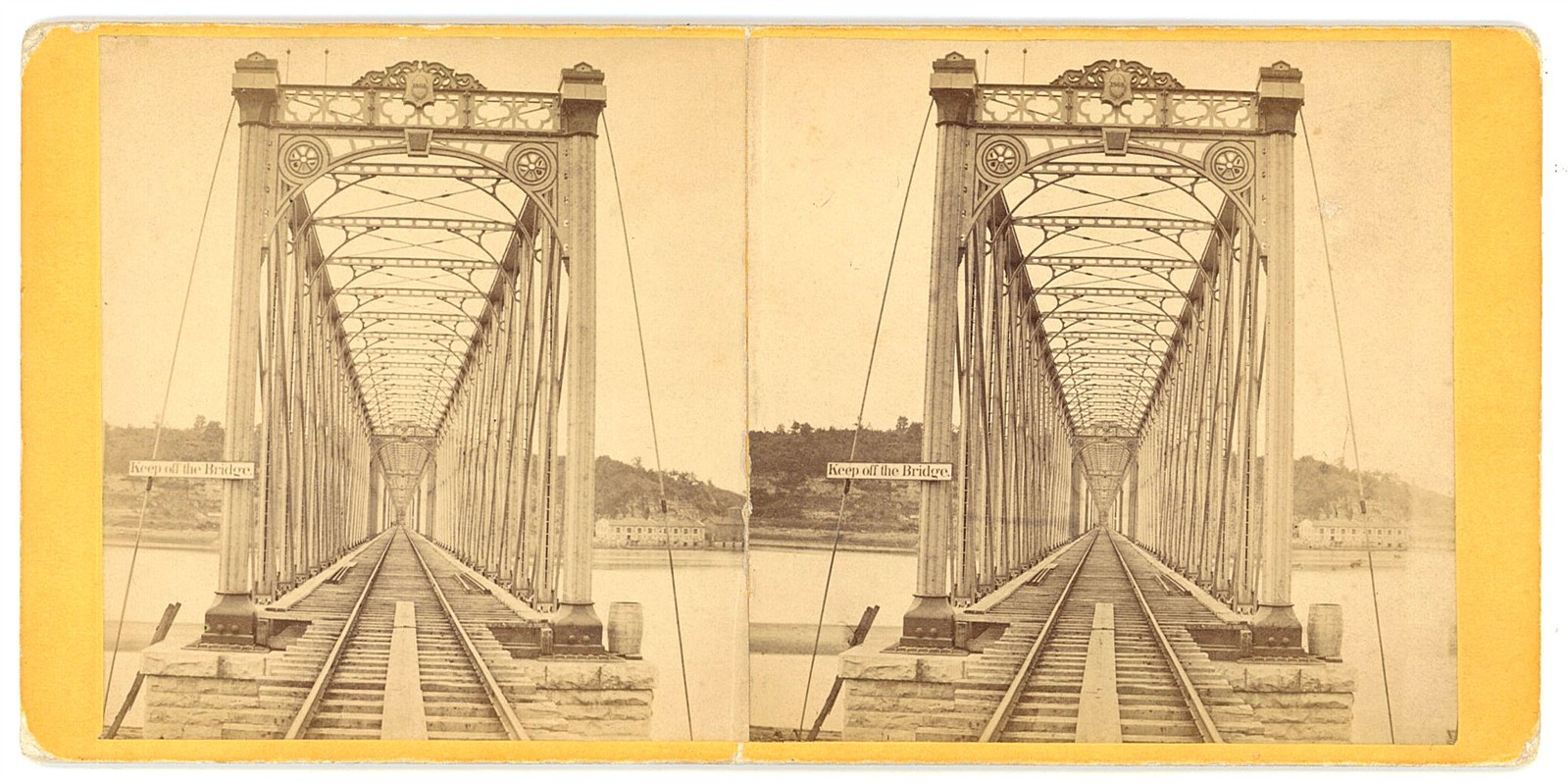 IOWA STEREOVIEW - Dubuque Bridge - Samuel Root 1860s EARLY