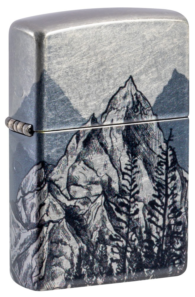 Zippo Mountain Sketch Design Tumbled Chrome 540 Fusion Windproof Pocket Light...