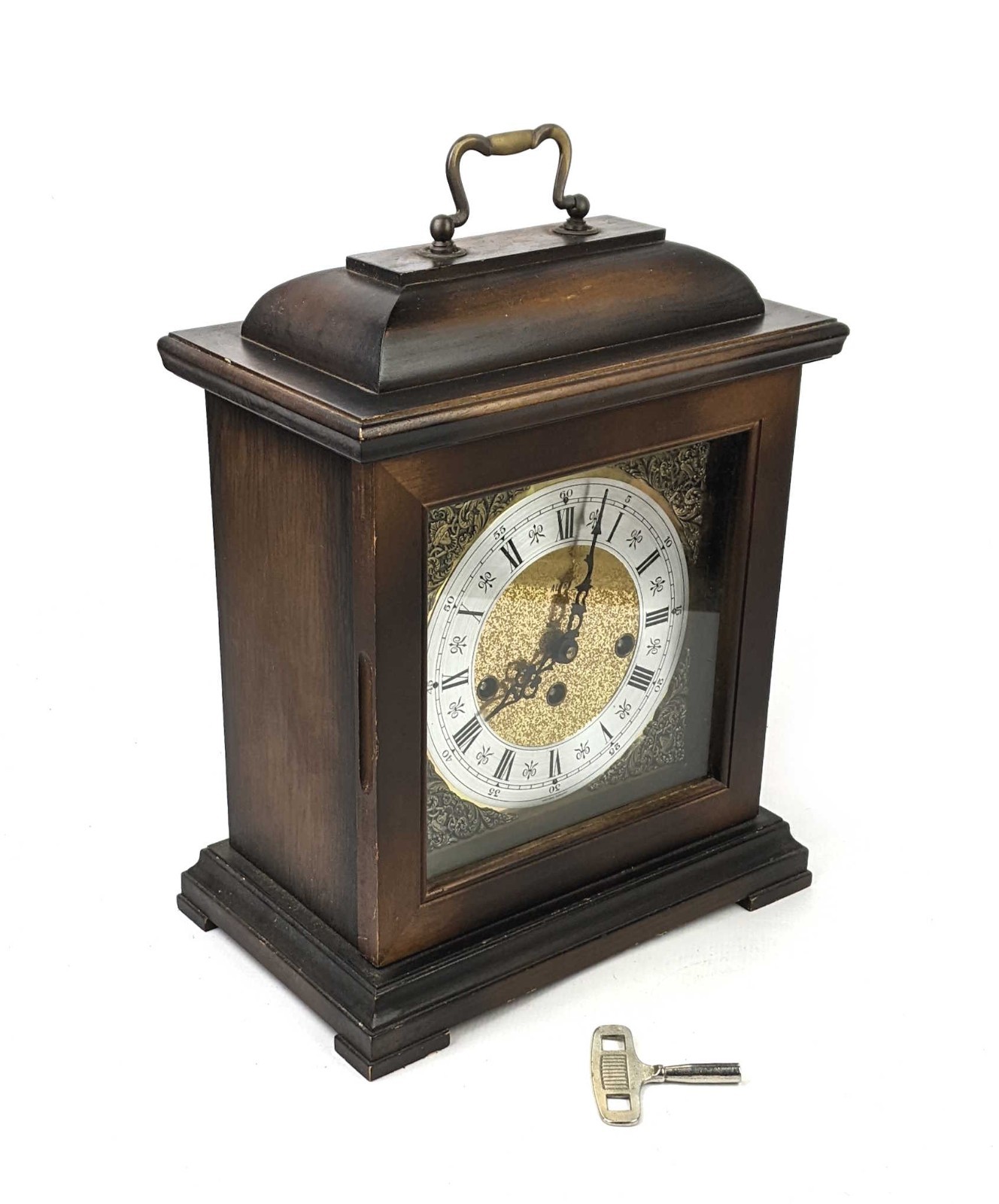 VINTAGE ALFRY MANTLE CLOCK WESTER GERMANY 76EMIL SCHMECKENBECHER 2JEWELS 340-020
