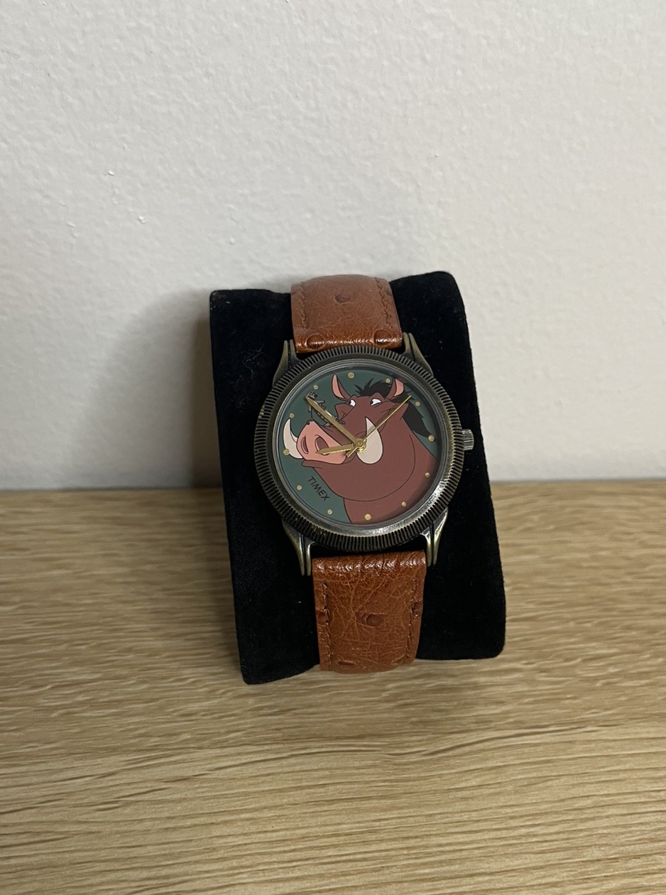 Timex Rare Disney’s The Lion King Timon and Pumbaa Watch W/ Leather Strap EUC 
