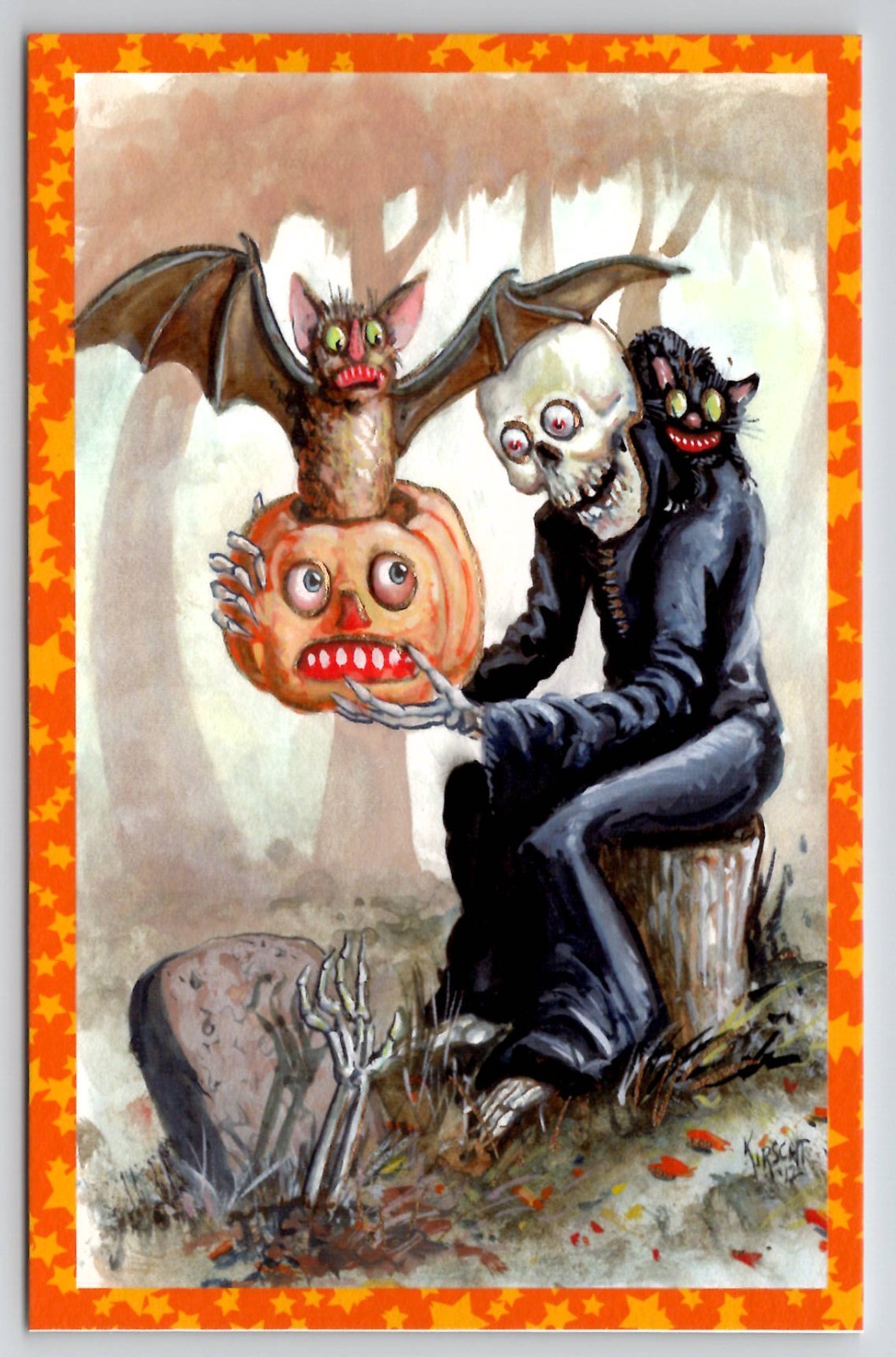 Matthew Kirscht Halloween Come and Get It Gilded Embossed 2012 A/S Postcard MK4