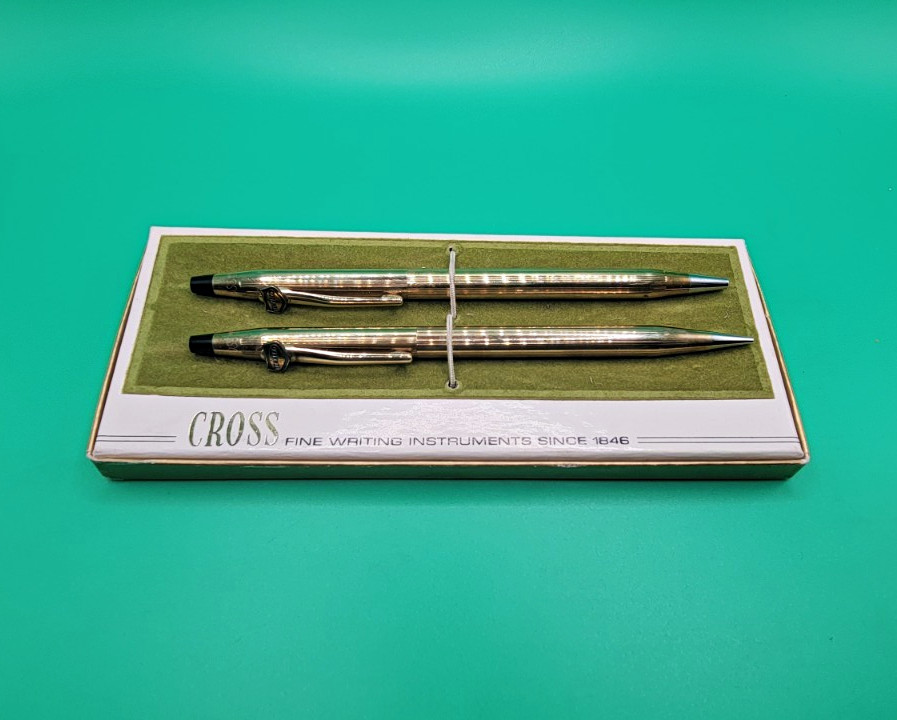 Cross Pen & Pencil Writing Set with Case, Tenneco Clip Emblem, 10k Gold Filled