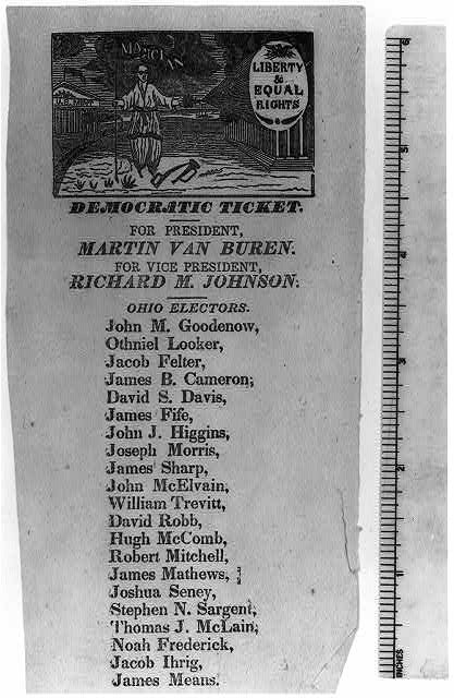 Martin Van Buren Richard M. Johnson Democratic Ticket 1836 Ohio Ballot