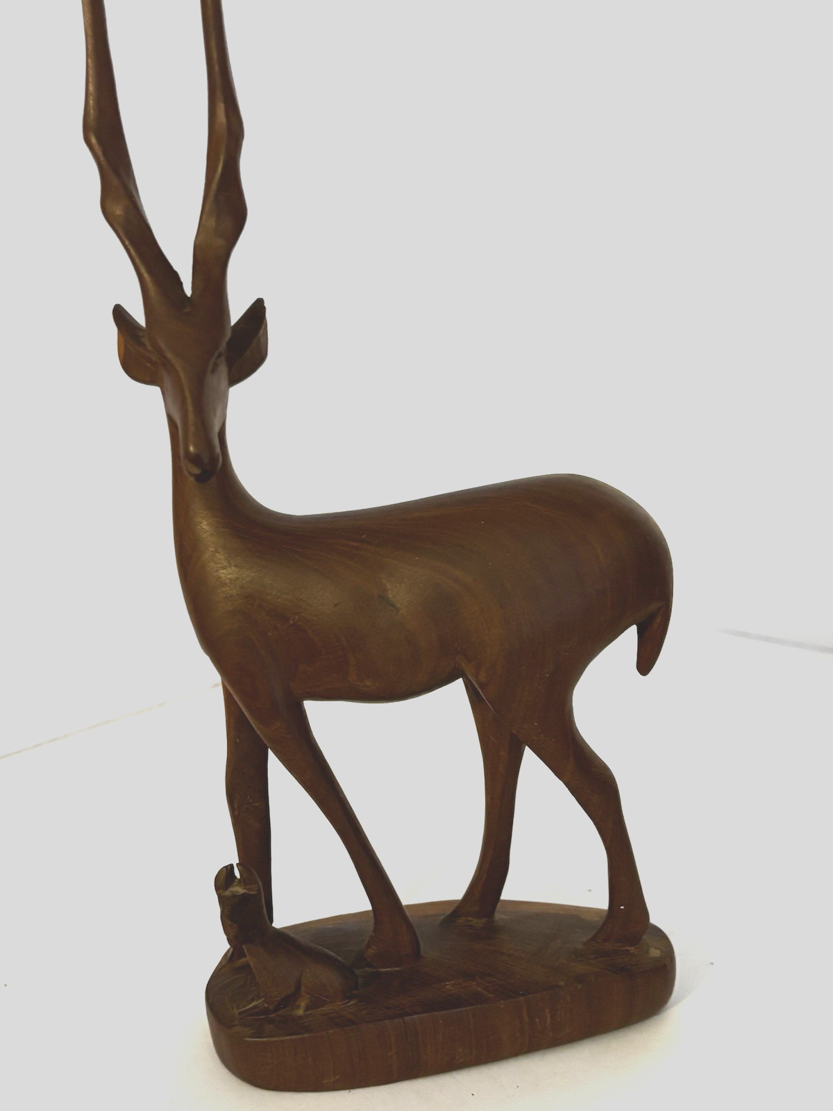 Vintage Wooden Gazelle Antelope & Fawn Figurine Teak Wood Hand Carved In Kenya