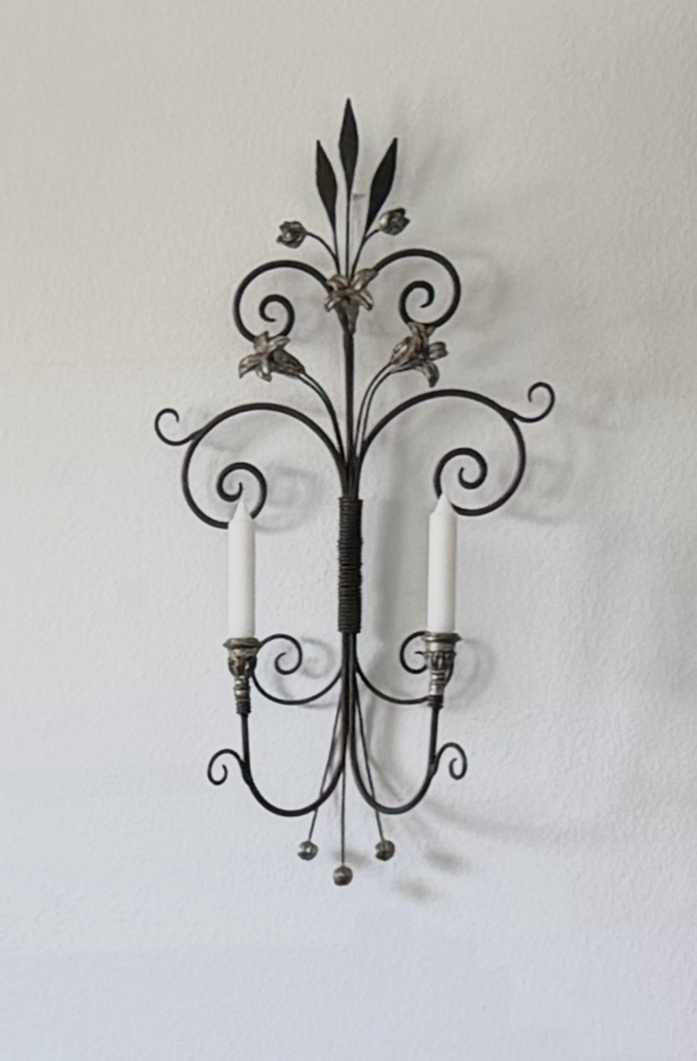 2 MarCo MAC Sculpture Inc Wrought Iron Wall Sconces Candle Holders Vintage