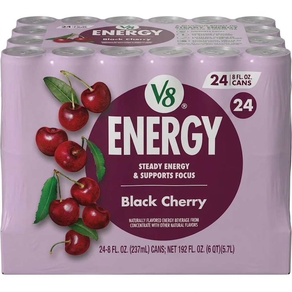 V8 Energy Black Cherry Energy Drink, 8 fl oz Can (24 Pack)
