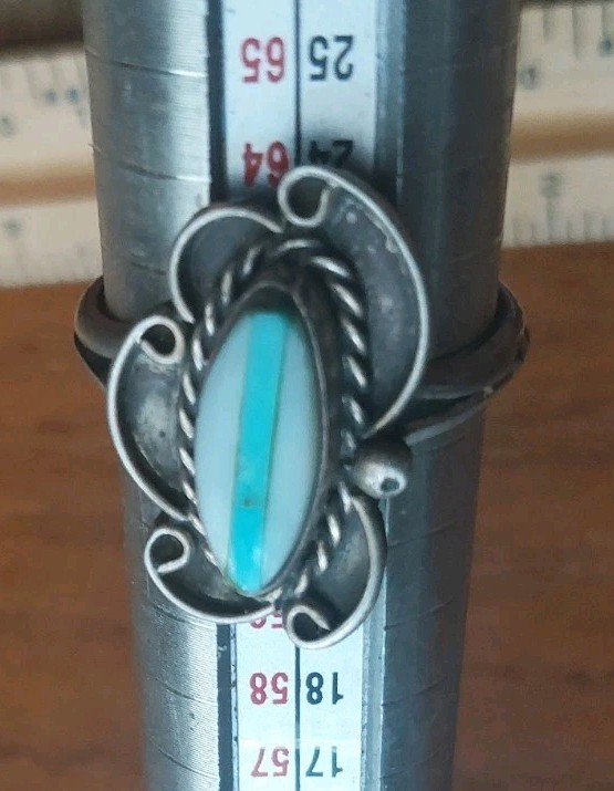 Vtg Old Pawn Navajo Turquoise MOP Sterling Silver Ring Sz 10 Teepee Curios Mule