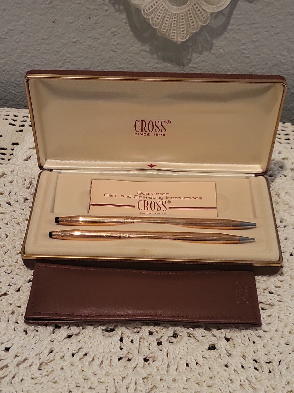 Vintage Cross 14K Gold Filled Pen & Mechanical Pencil Floral Etching + Case Box
