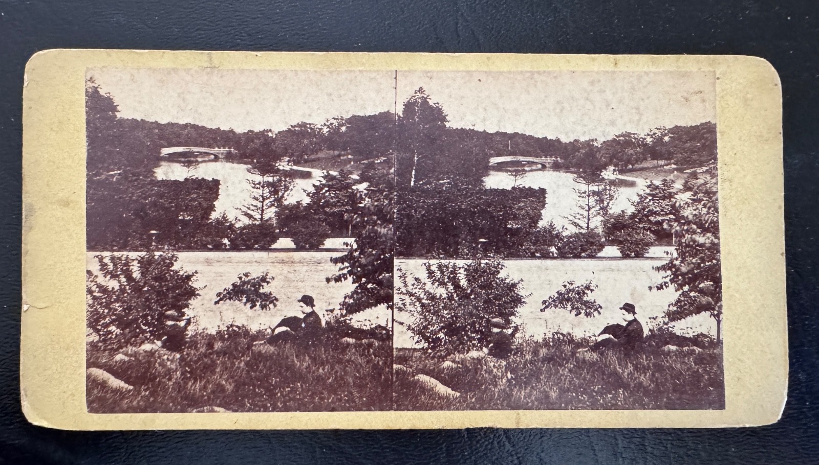 Rare View in Central Park , Bow Bridge in Distance NYC New York City Stereoview