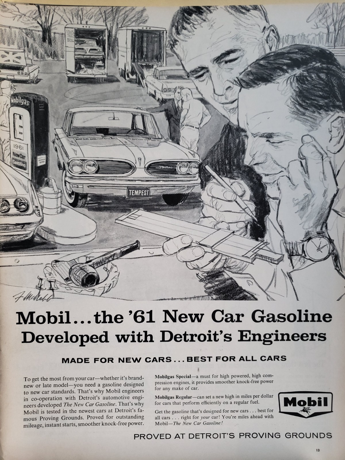 Mobil Gasoline Print Ad 1969 Ephemera Wall Art Decor Pontiac Tempest