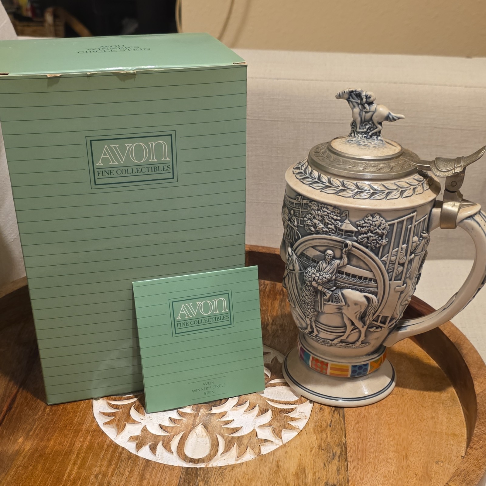 Vintage 1992 Avon Winners Circle Beer Stein Ceramarte Brazil Lidded Box COA
