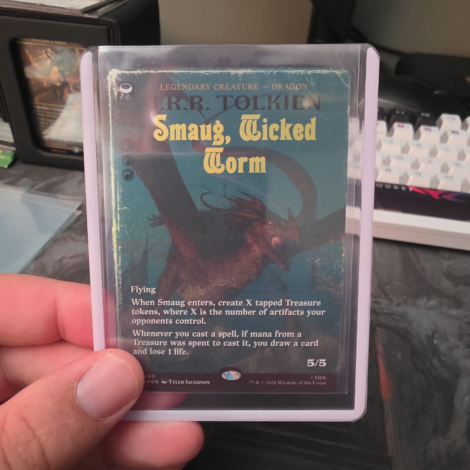 MTG The Hobbit Smaug, Wicked Worm #0245 Foil Book Art Legendary Dragon