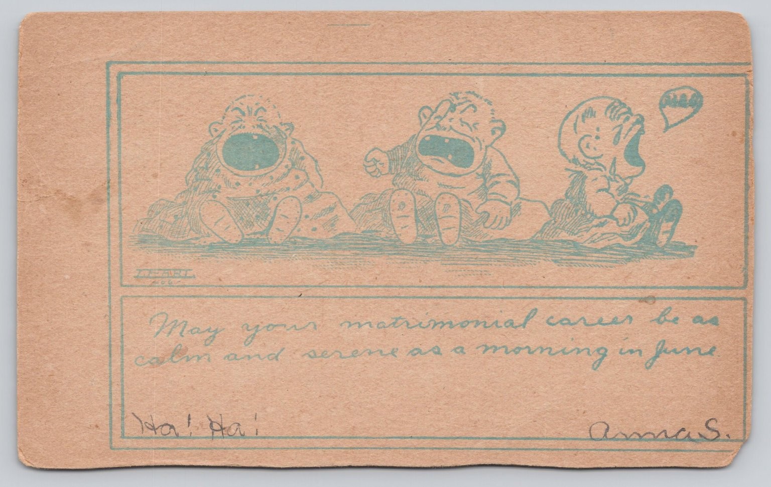 1907 Debel Comic Postcard Crying Babies Matrimonial Career Weyauwega WI