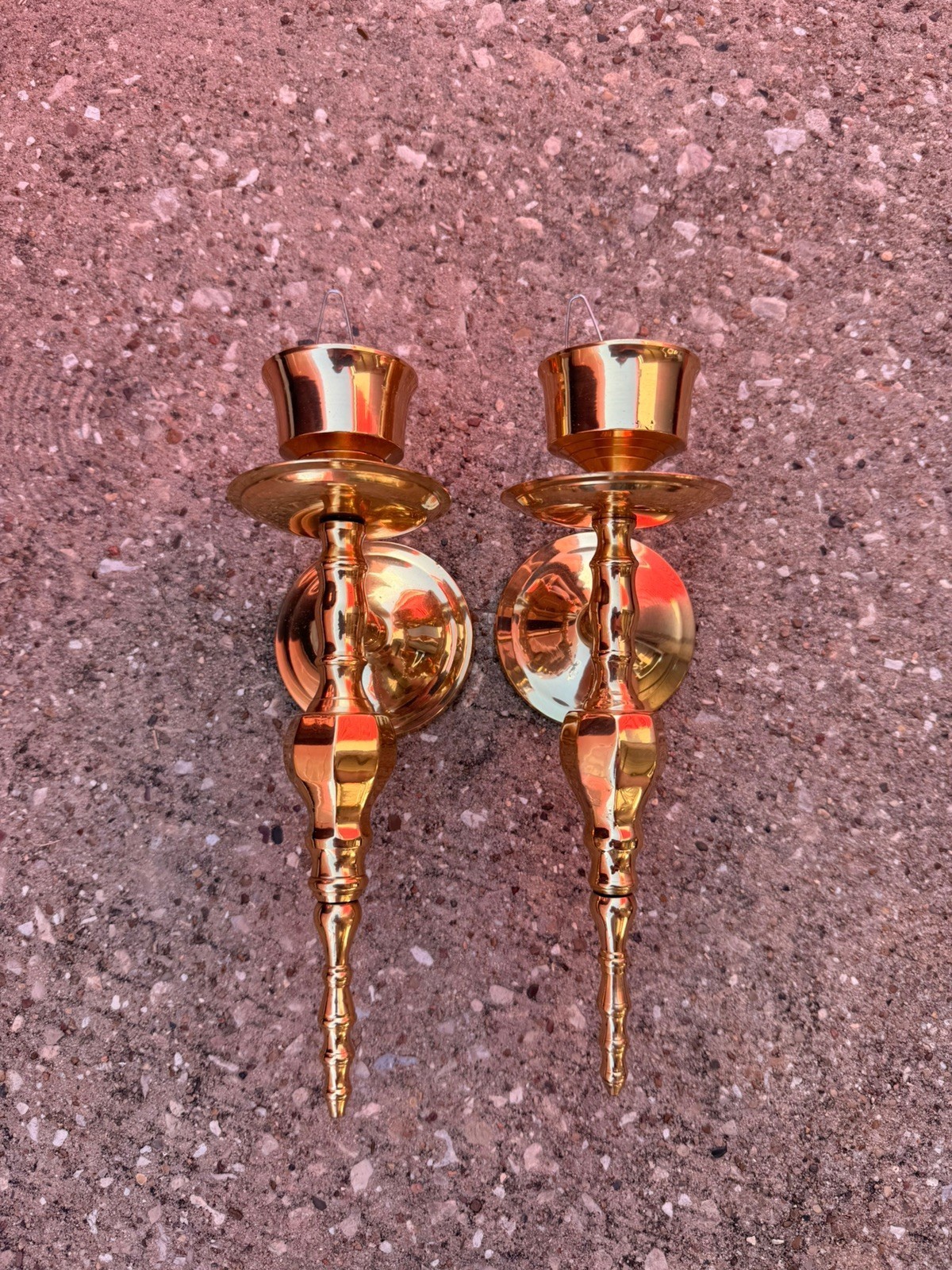 Vintage Pair Solid Brass Wall Candle Sconces Twisted Stem Made In India 9.5