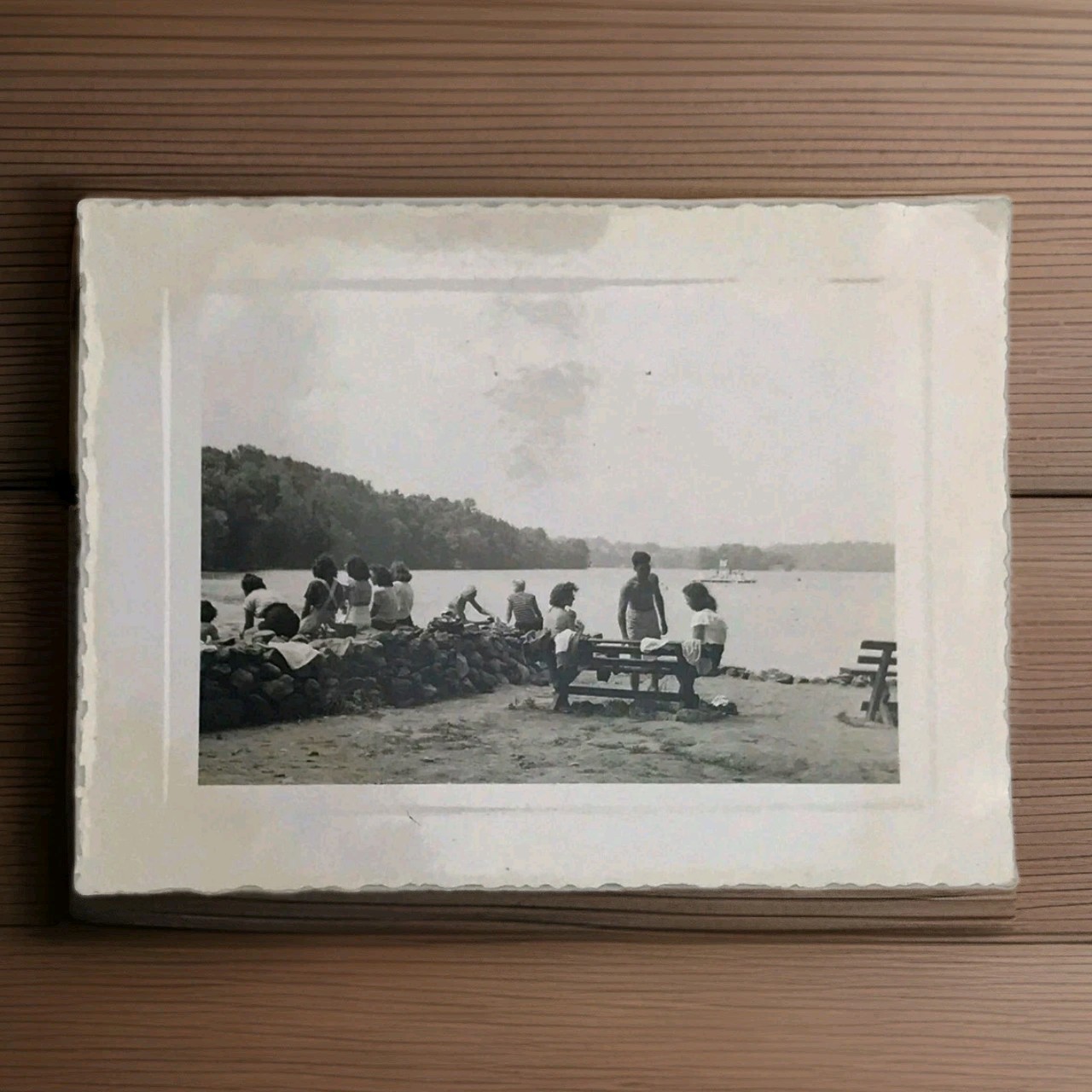 Swartswood Lake NJ Beach Picnic Photo BW Vintage Photograph 1947 New Jersey