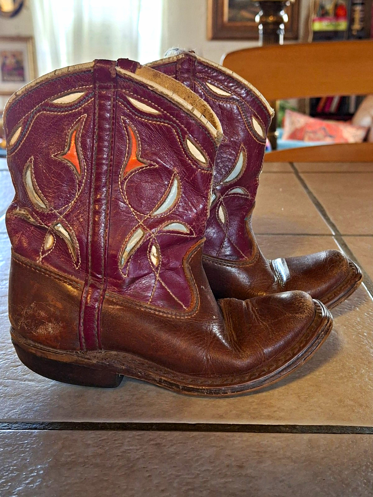 Vintage 1950s Childrens Buckaroo Cowboy Boots Two Tone  Decor Prop Not To Wear