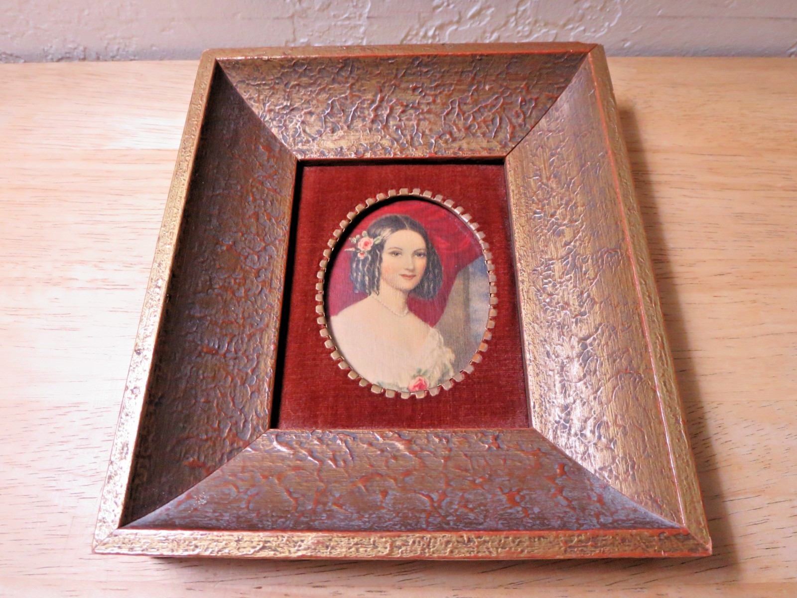 Vtg A Cameo Creation Marie Duplessis Portrait Miniature Ornate Gold Frame 7.5\