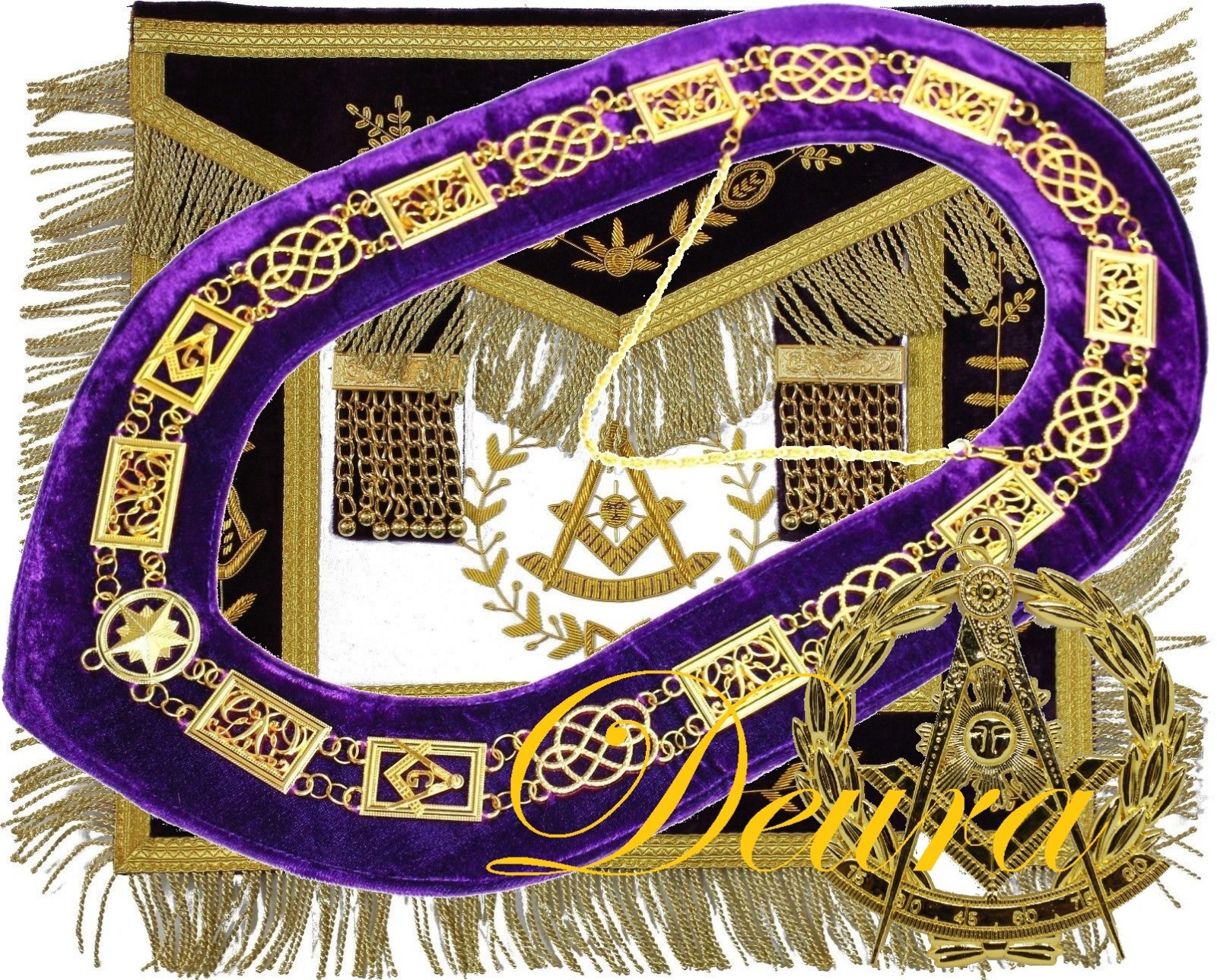 Masonic Grand Lodge Past Master APRON + Chain Collar Purple + Jewel Complete SET