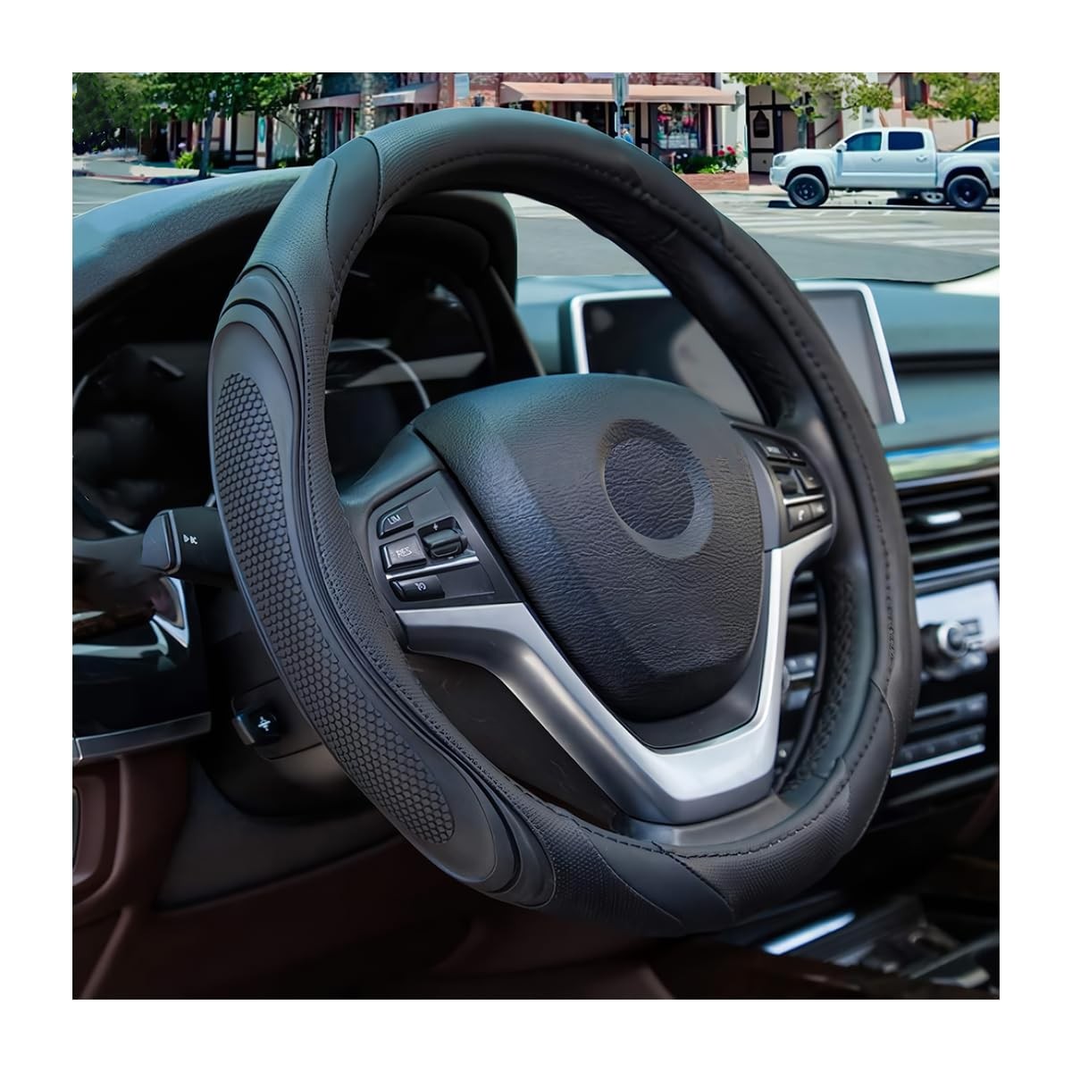 Funda de cuero para volante de coche de 15 pulgadas, accesorios para automoción