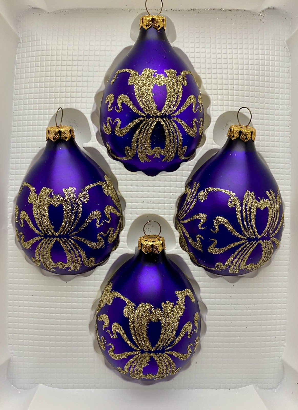 4 Vtg Blown Glass Ornaments PURPLE Icicle Teardrop Hand Blown 4 in. Victorian