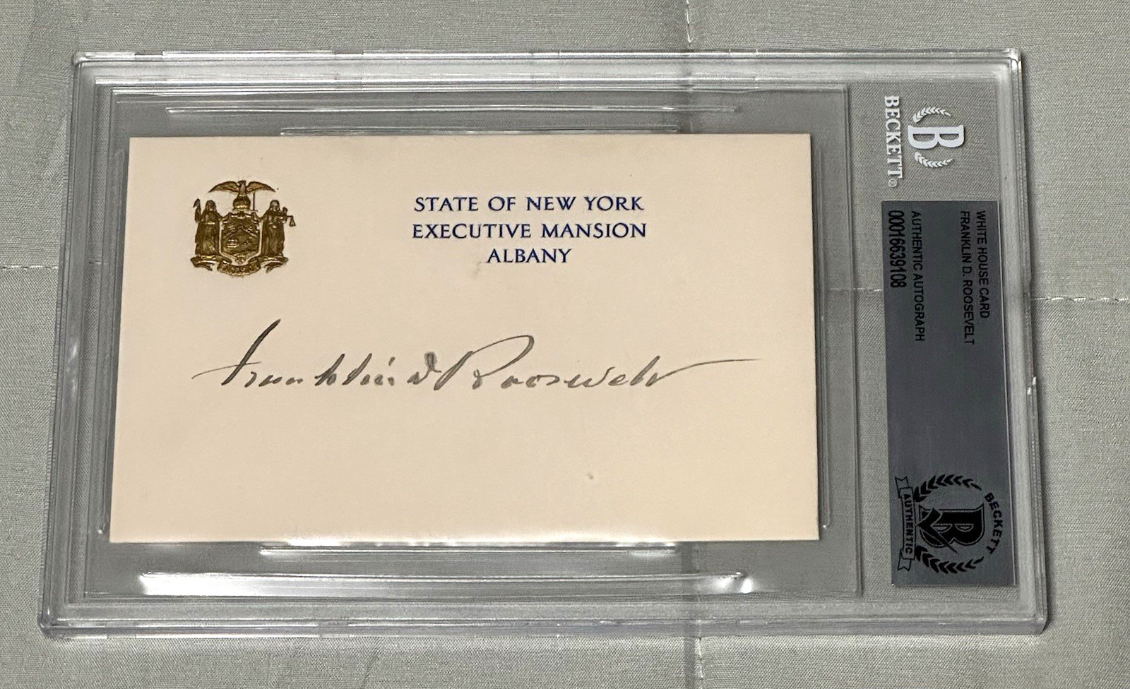 Franklin D. Roosevelt Signed New York Executive Mansion Albany Card, Beckett