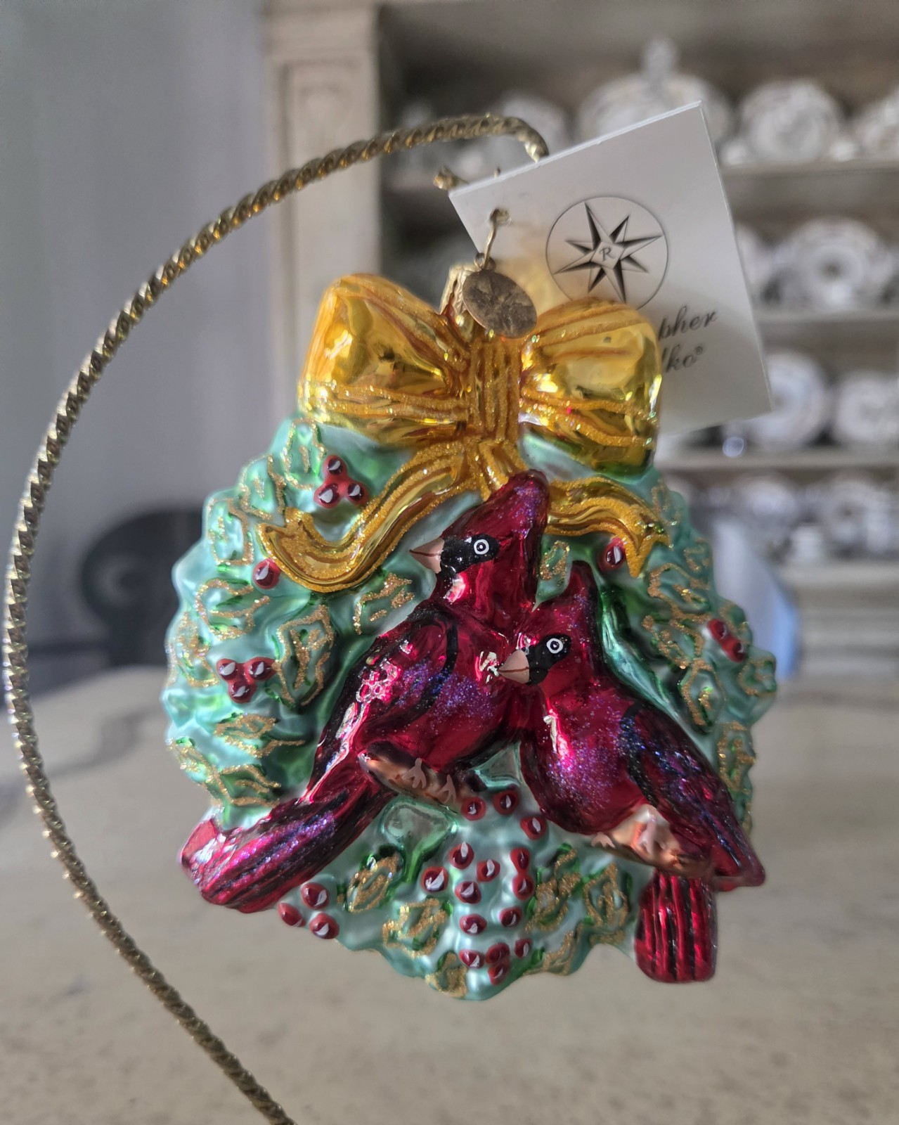 Radko WINTERBIRDS Christmas Ornament  #3010120 Cardinals & Blue Jay's Year 2002