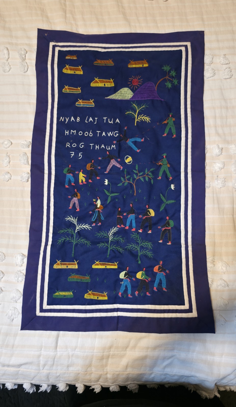 Vintage Hmong Story Cloth 1975 Laos War Refugee Textile Merced Cooperative