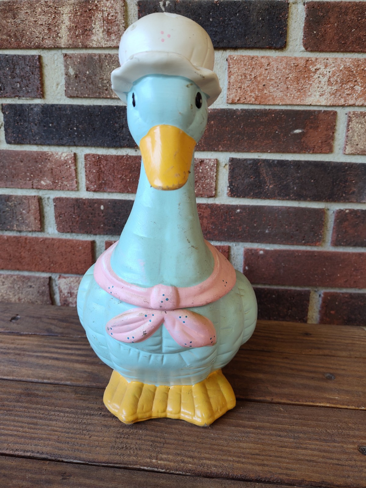 Vintage Mother Goose Cookie Jar Blue with Bonnet Scarf Hand Painted 