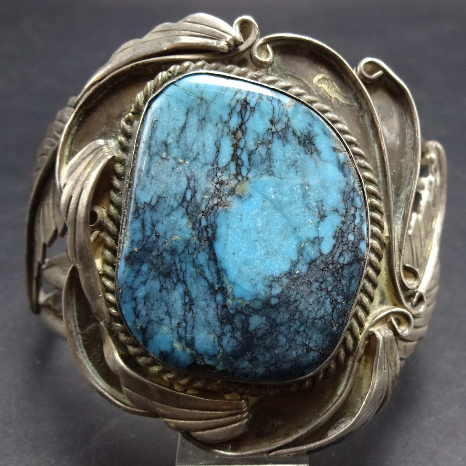 Old SMOKY BISBEE TURQUOISE Sterling Silver Cuff BRACELET Vintage PAWN