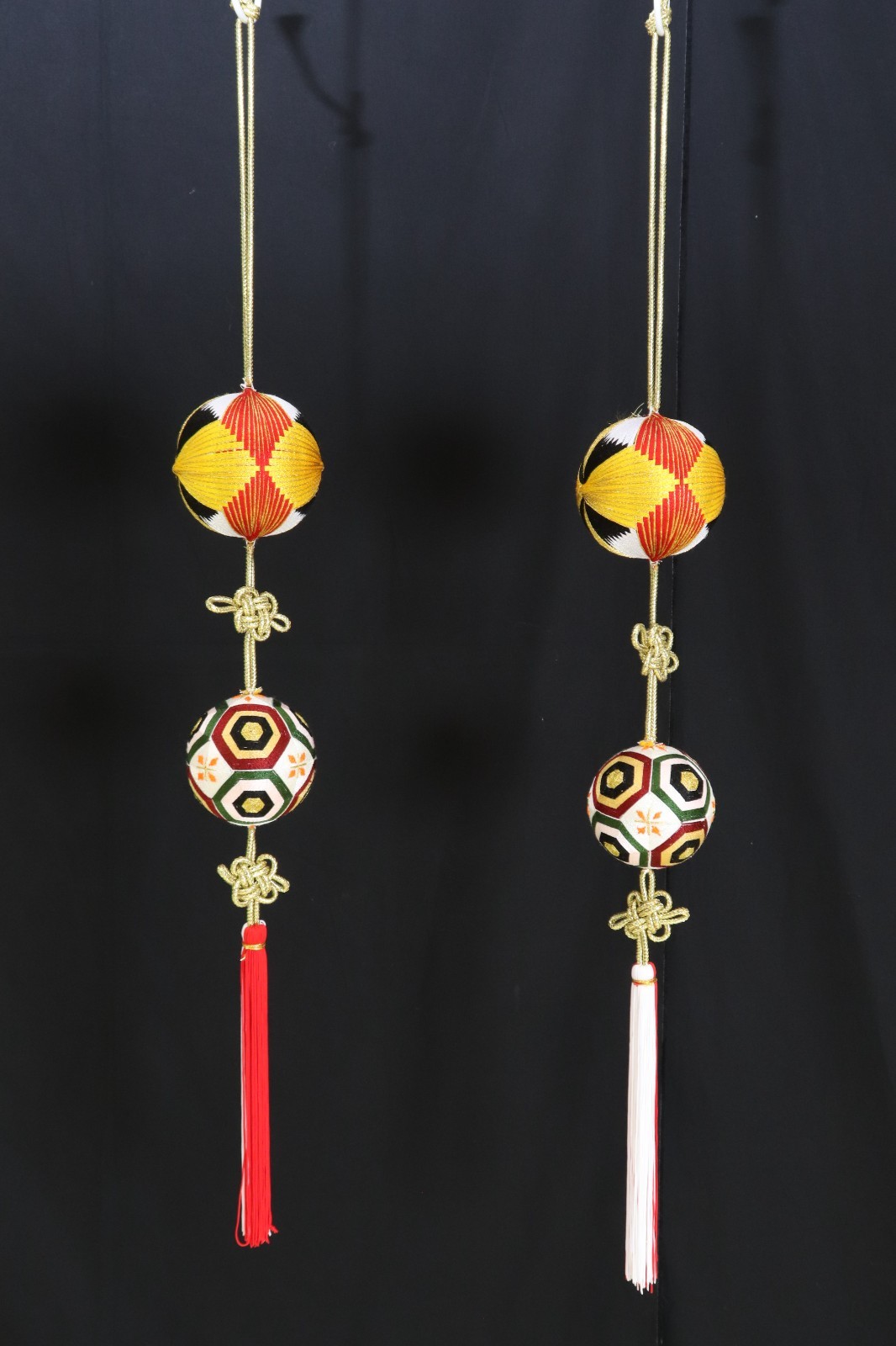 Vintage Japanese Yanagawa Sagemon Temari Ball Pair Set Silk Ornament Hinamatsuri