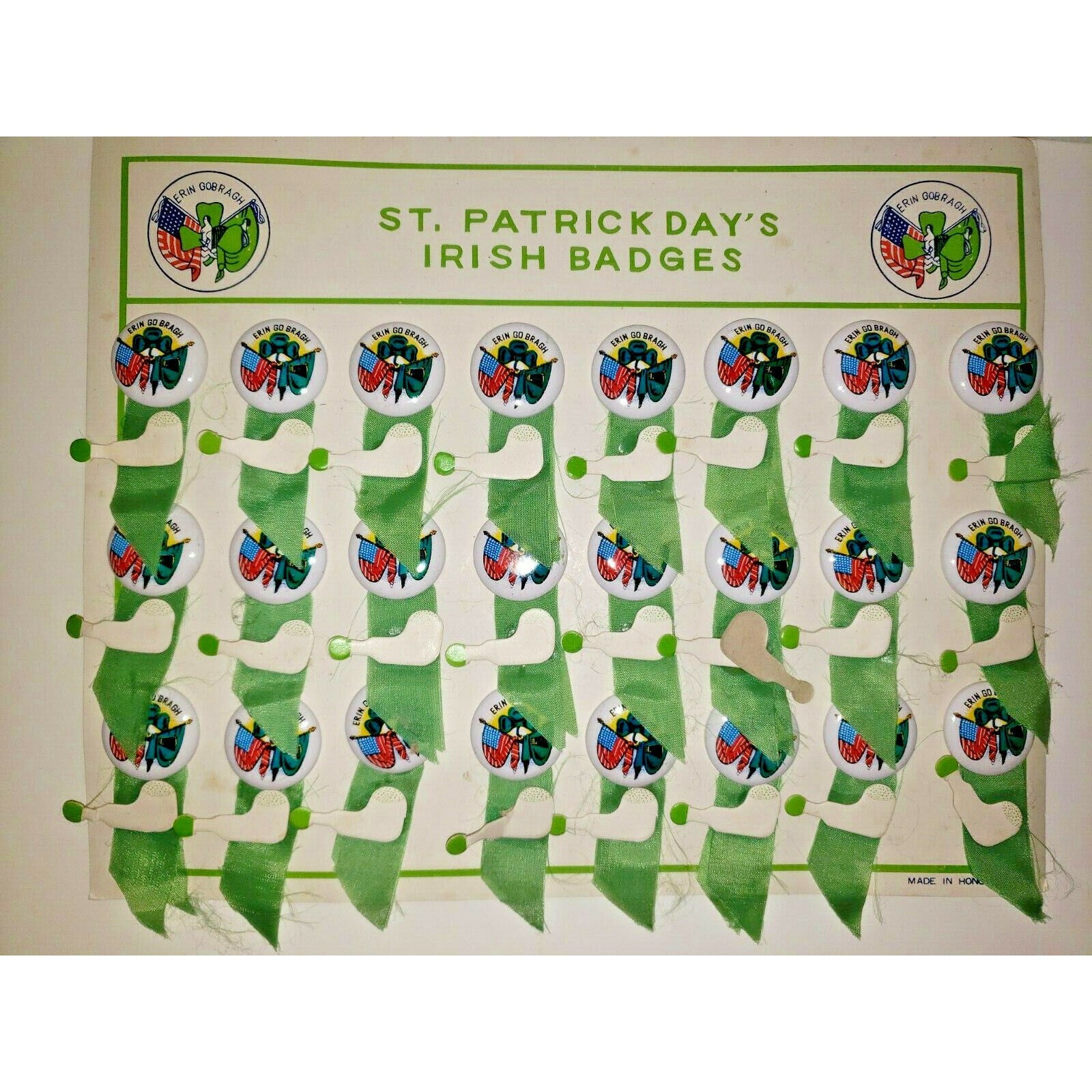 Vintage St Patricks Day Tin Litho Erin Go Bragh Pins Store Display NOS U99