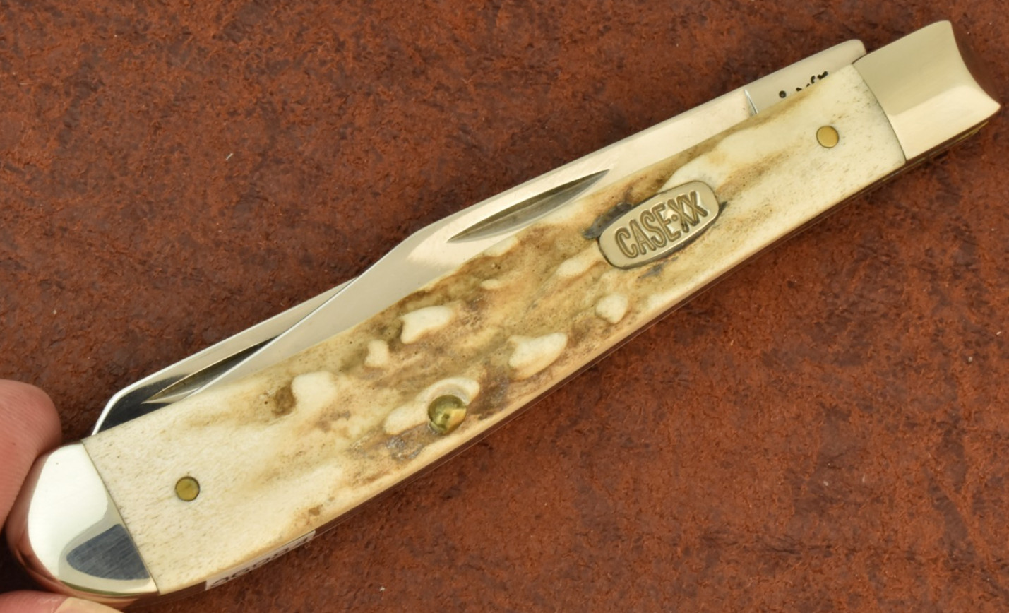 CASE XX USA 2000 BEAUTIFUL VINTAGE STAG SLIMLINE TRAPPER KNIFE V52048 SS (36984