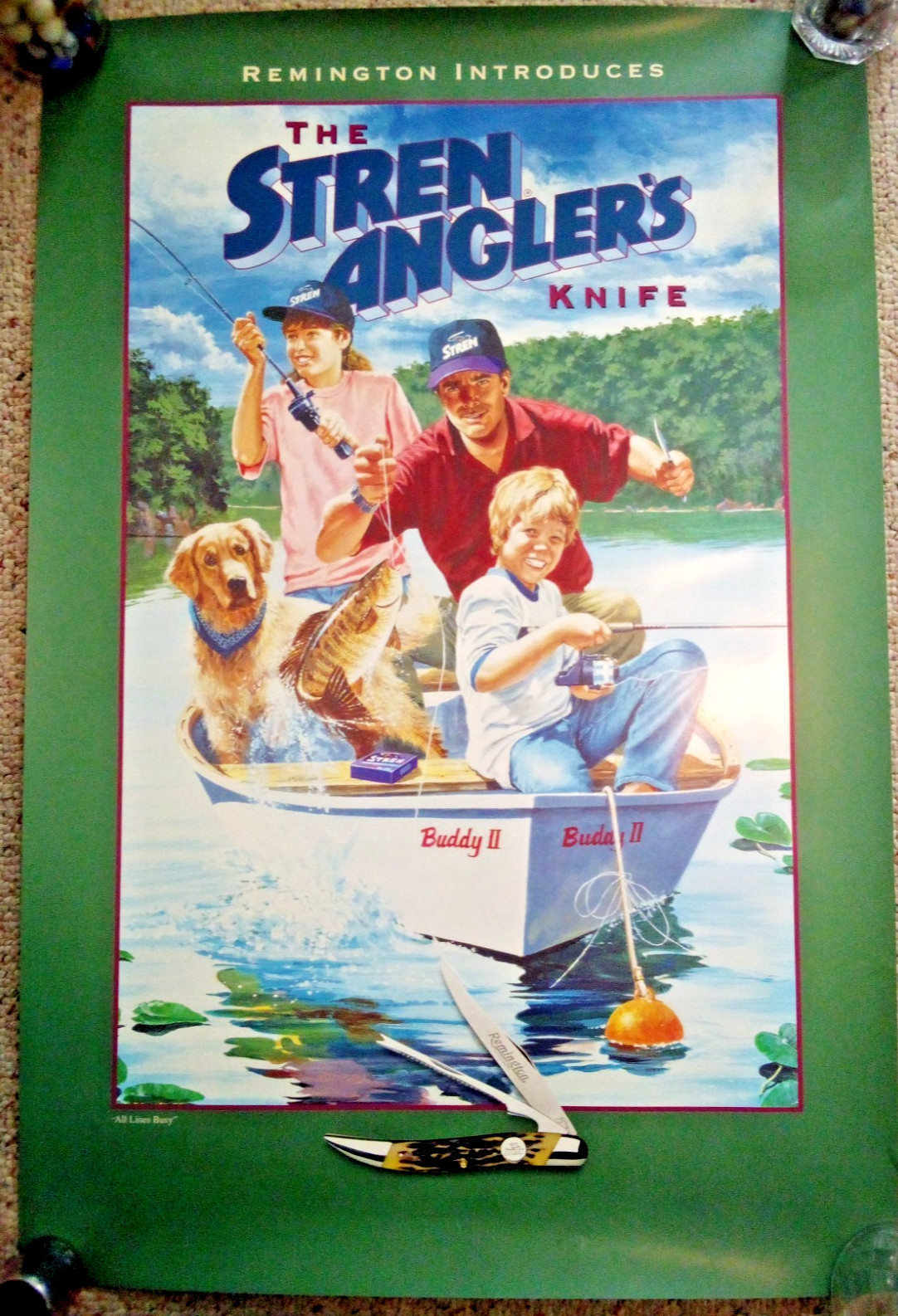 VTG 1995 REMINGTON BULLET KNIFE COMPANY STREN ANGLERS ALL LINES BUSY POSTER MK