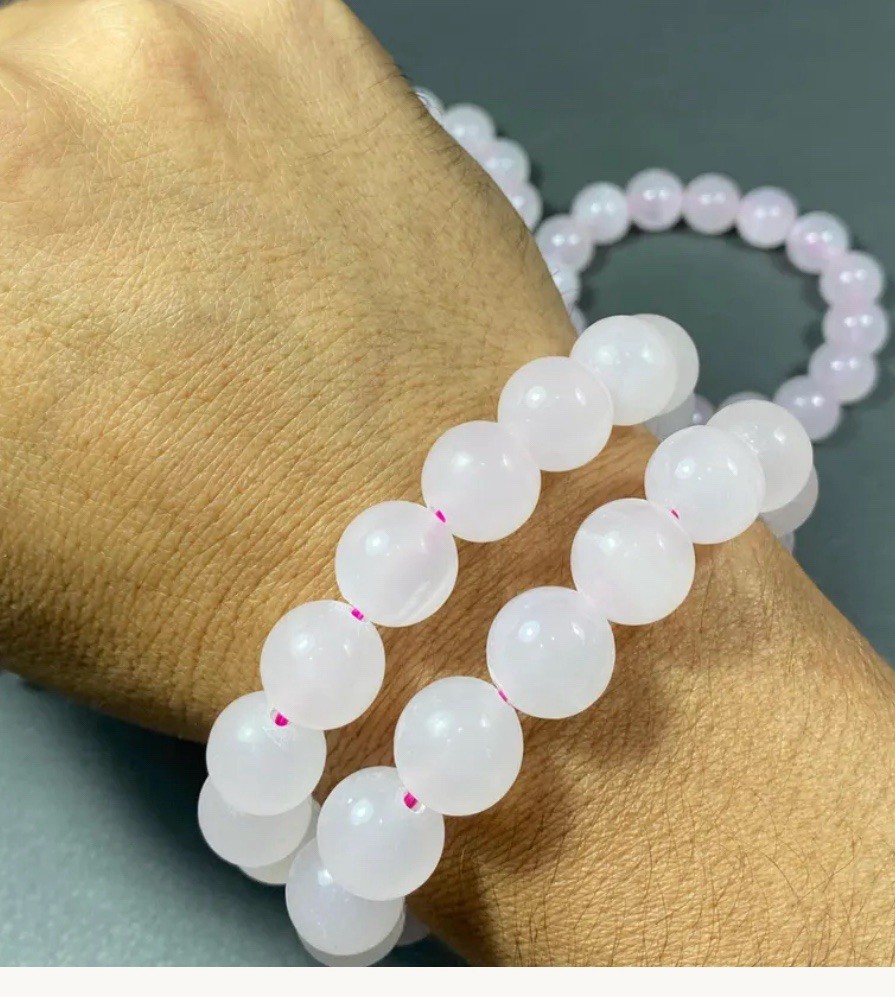 2 Pcs Pink Calcite UV Reactive Beaded Bracelet Round Beads Fluorescent