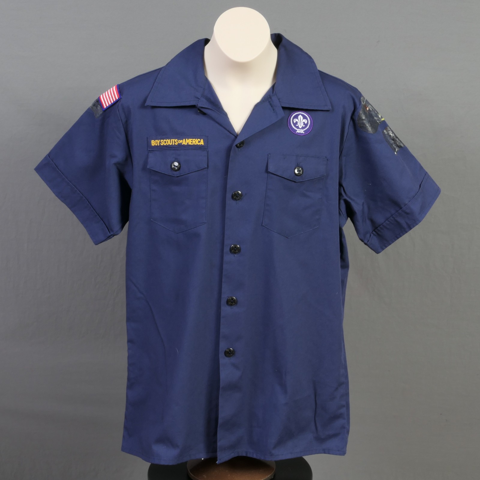 Boys Large Official BSA Boy Scout Cub Scout Short Sleeve Shirt ~ Blue     -0546