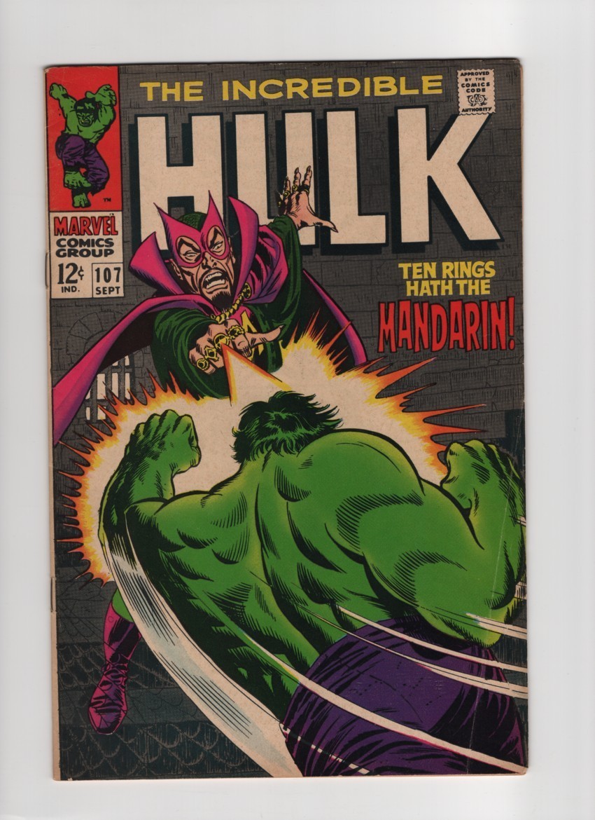 The Incredible Hulk #107, 1968, Very Nice+, 10 Rings Hath the Mandarin