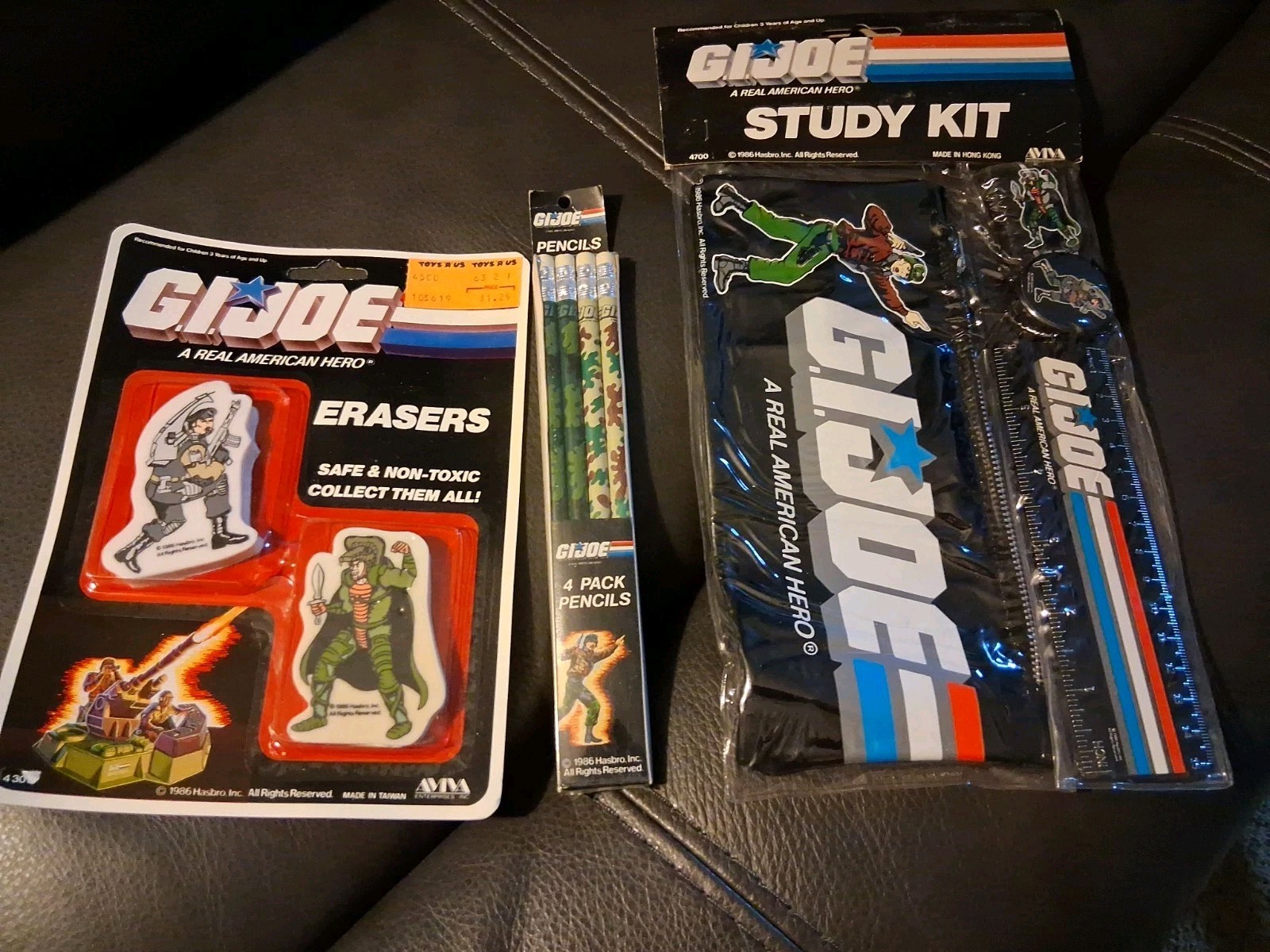 Vtg. 1986 GI Joe Stationary Set Die Cut Erasers, 4 Pk Pencils, Study Kit