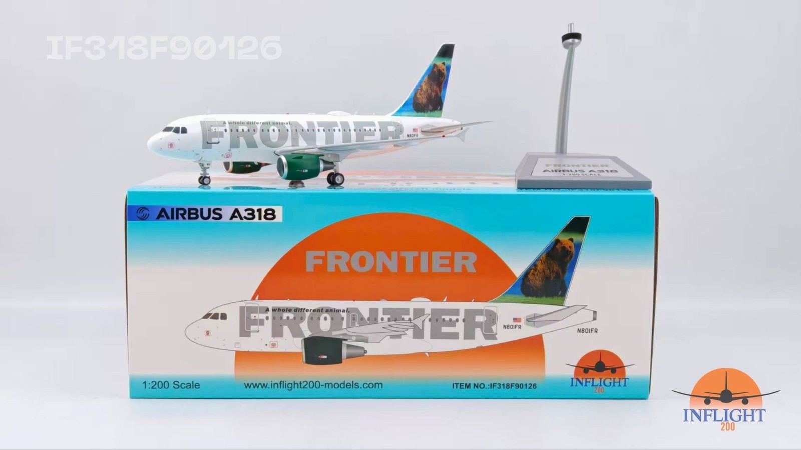 Inflight IF318F90126 Frontier Airlines A318-100 N801FR Diecast 1/200 Model