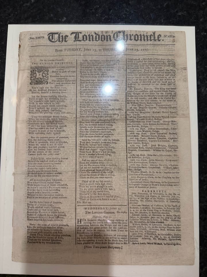1775 London Chronicle Newspaper Revolutionary War Battle Lexington Concord Stamp