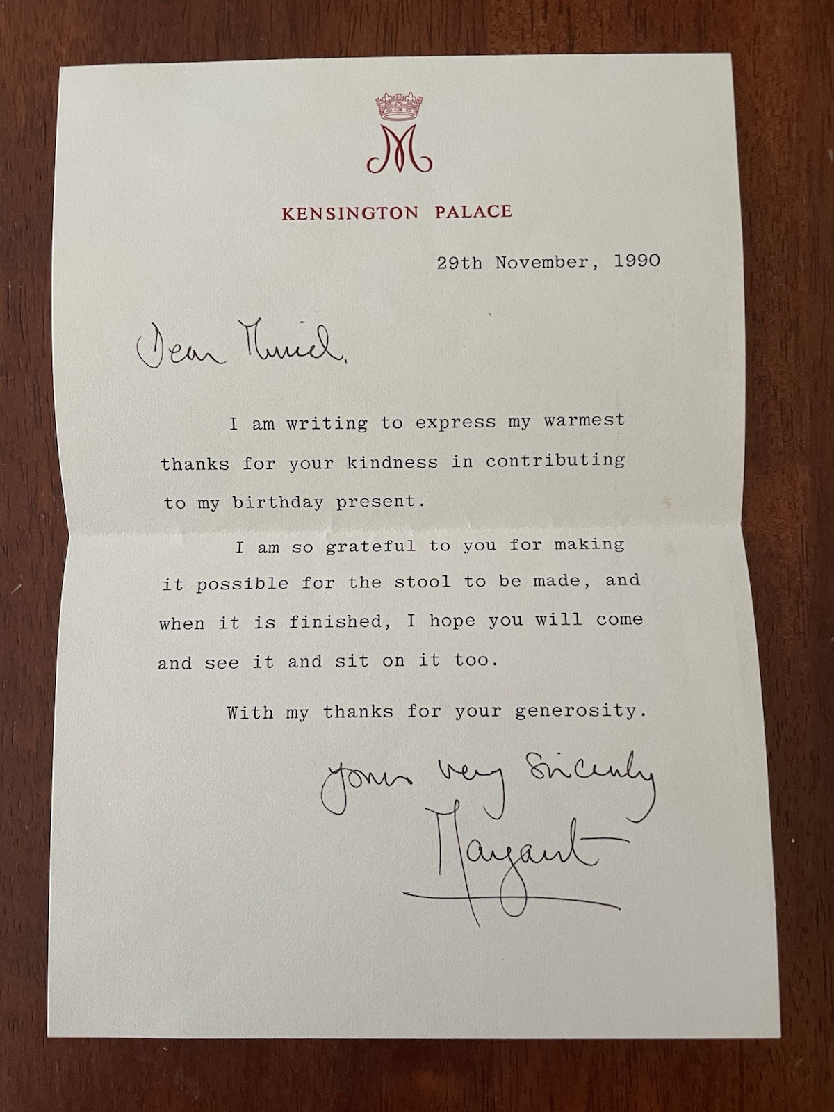 Princess Margaret Signed Autograph Signature Note Letter