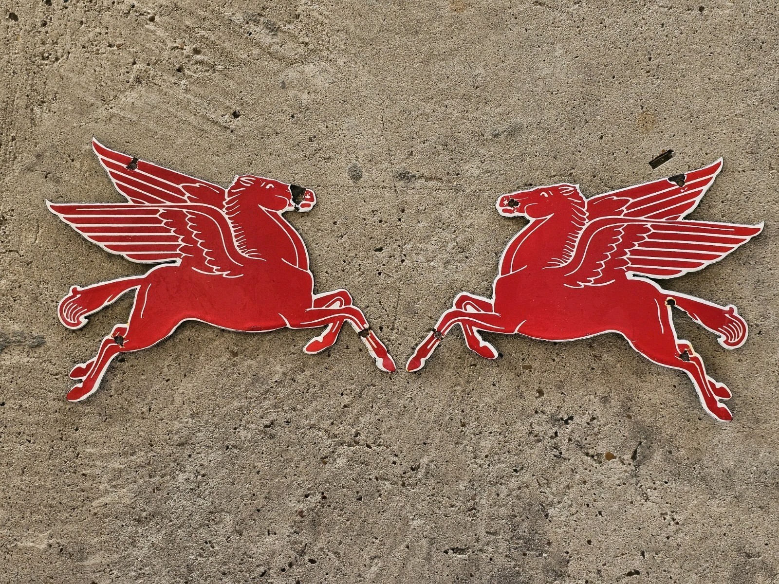 VINTAGE 1950'S SET PEGASUS DIE-CUT MOBILOIL  PORCELAIN  SIGN  11