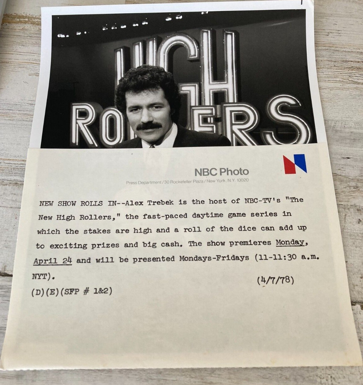 Alex Trebek 1978 Press Release Photo - High Rollers Game Show - jeopardy host