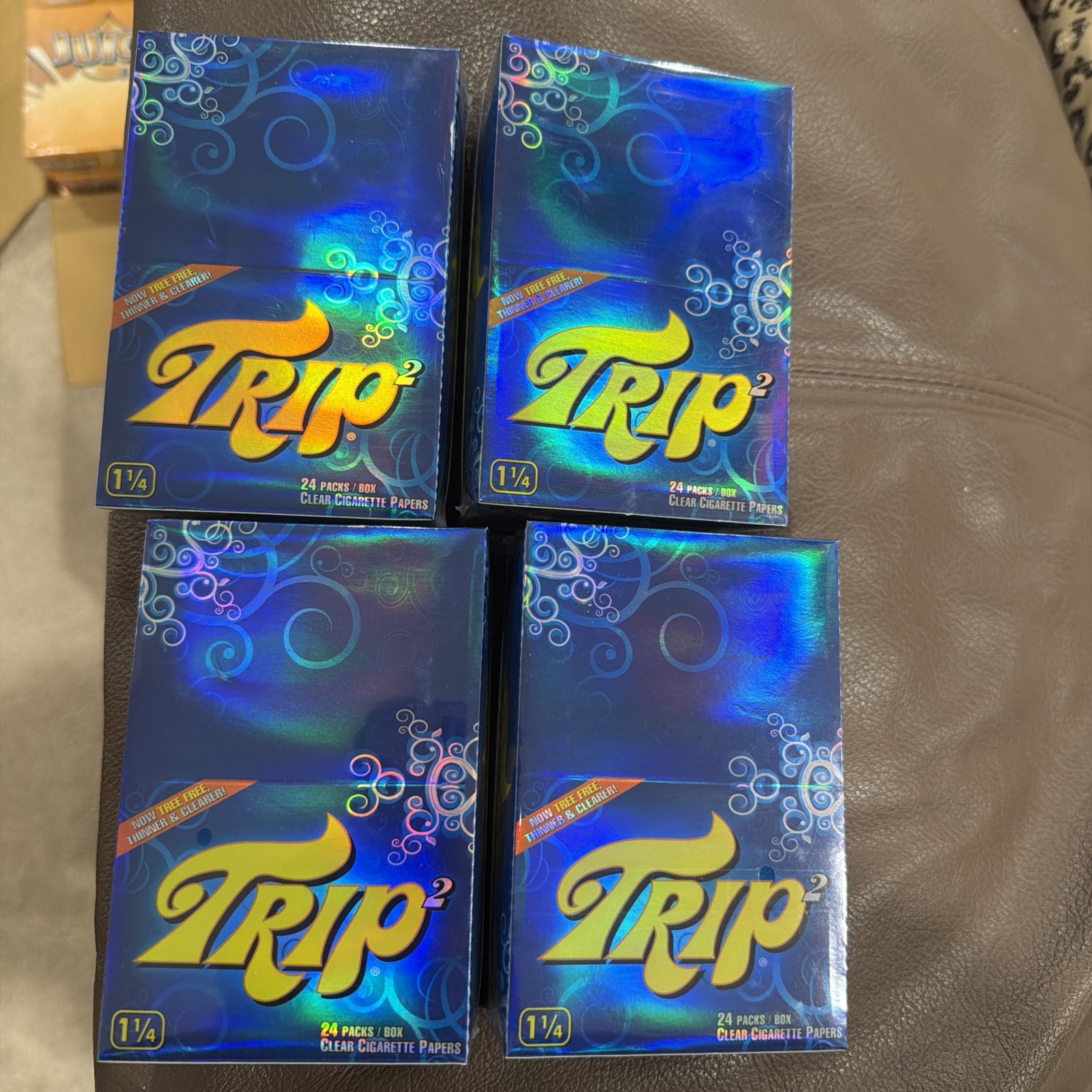 4X BOXES -  24 packs TRIP 2 CLEAR TRANSPARENT SEE THROUGH 1 1/4 ROLLING PAPERS