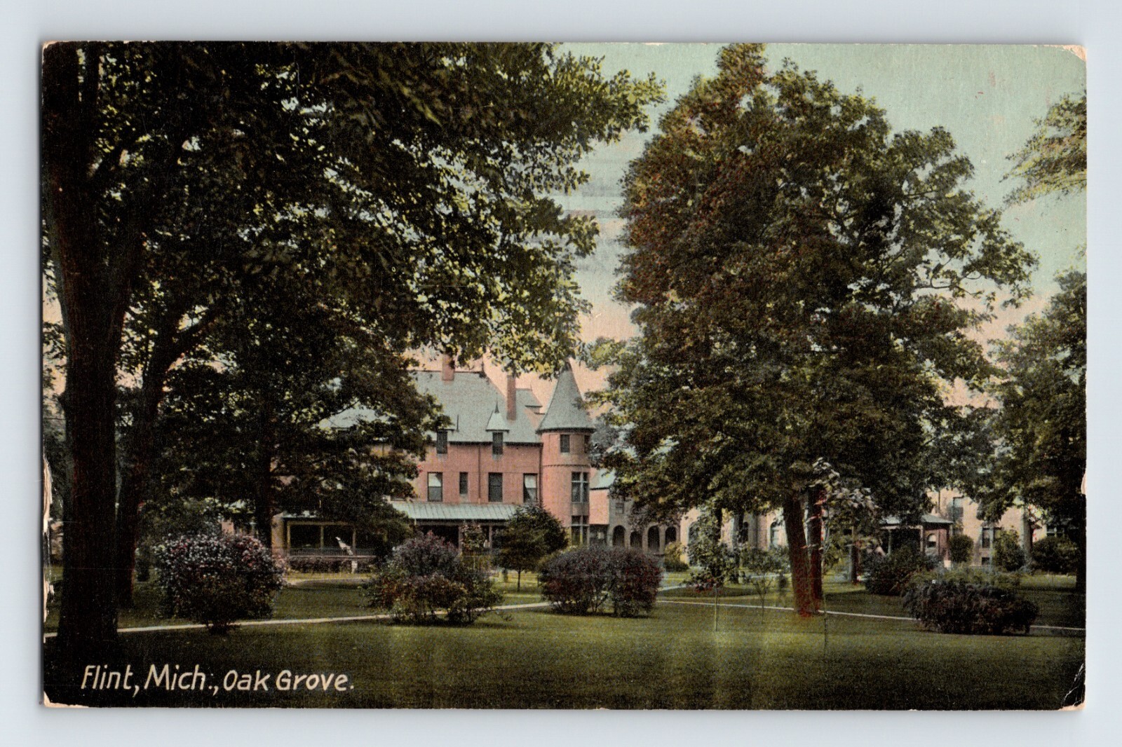 Postcard Michigan Flint MI Oak Grove p[k Mansion 1913 Posted Divided Back