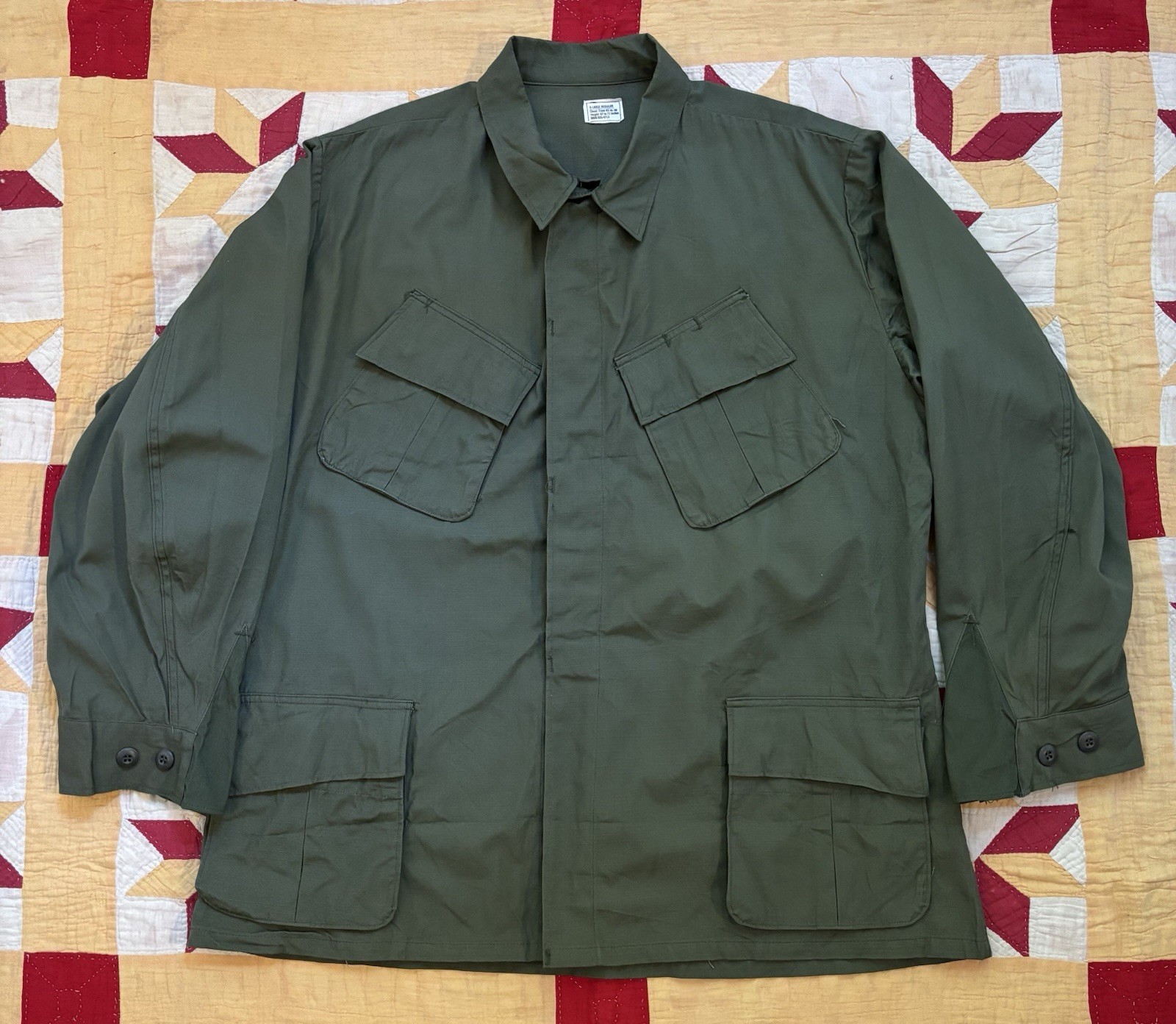 Vintage 60s US Army Jungle Jacket 4th Pattern Ripstop XL Regular Vietnam AS IS